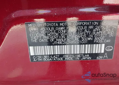 2008 Lexus Is 350 z USA, uszkodzony, nr VIN JTHBE262X85021031